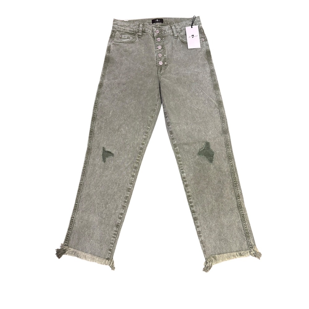 7 For All Mankind High Waist Crop Straight Leg Distressed Jeans 29 NWT